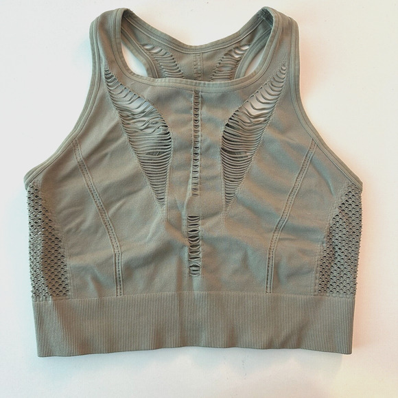 Zella Body Natura Longline Sports Bra Front Back Cutaway Green Vetiver Large - Picture 4 of 12